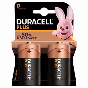 black and cream colored strip with a rabbit figure on it written duracell plus on it