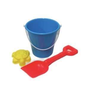 blue sand bucket with trowel and sand cup
